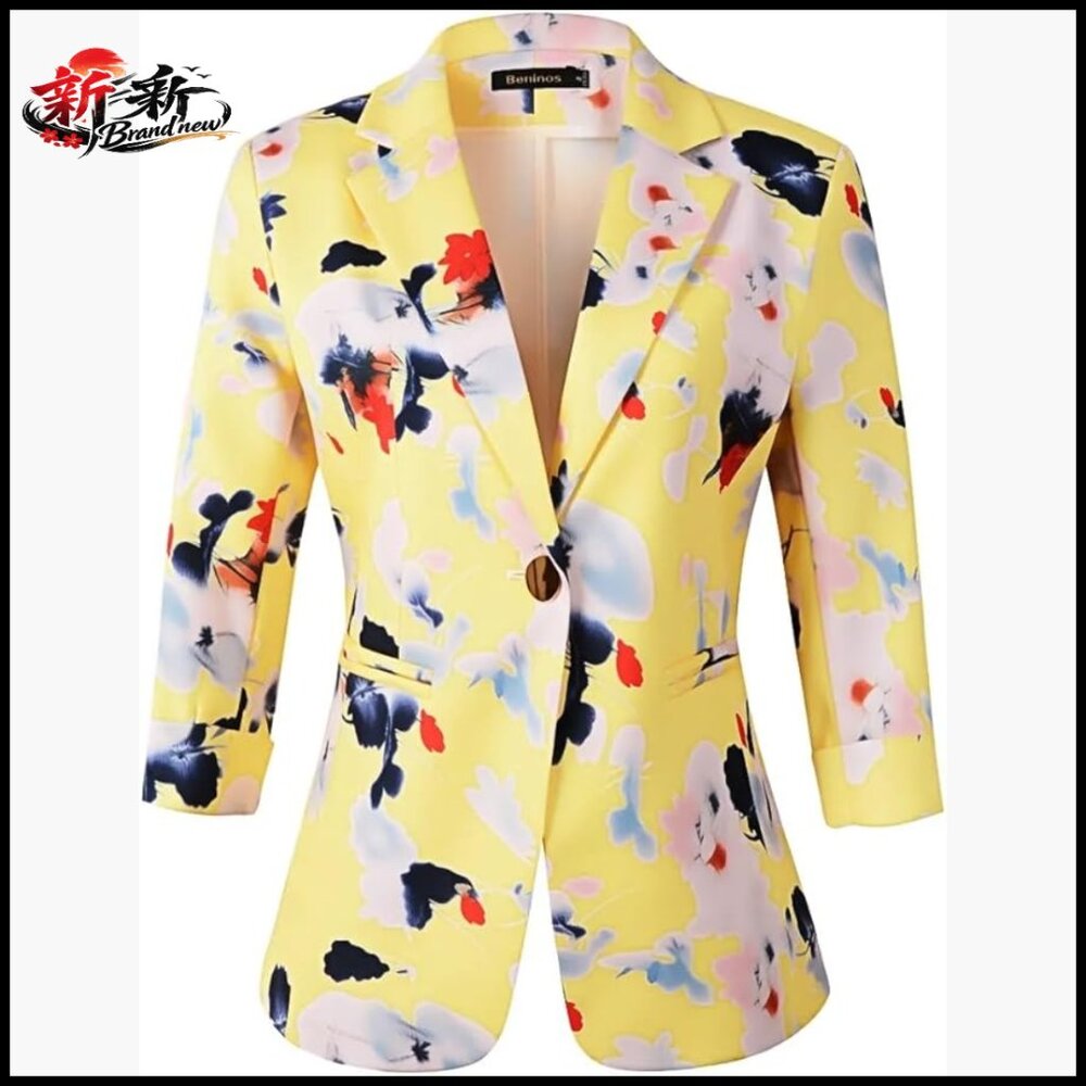 Lightweight 3/4 Sleeve Blazer Polyester Blend Office Work Jacket